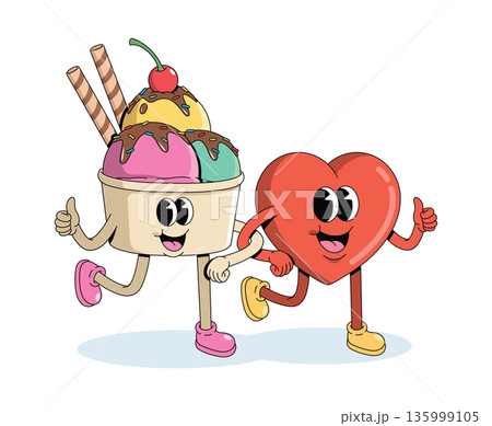 ice cream cup and love groovy cartoon illustration ice cream cup and love groovy cartoon illustration 135999105