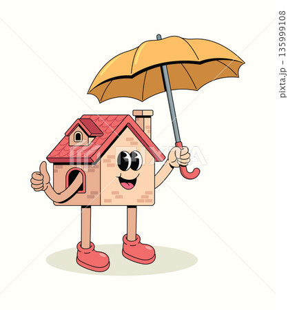 house waterproof groovy cartoon illustration house waterproof groovy cartoon illustration 135999108
