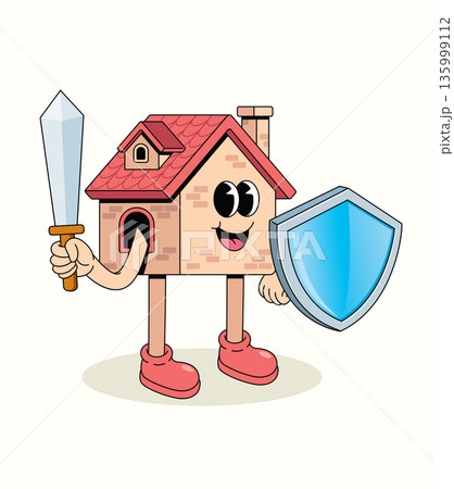 house protection groovy cartoon illustration house protection groovy cartoon illustration 135999112