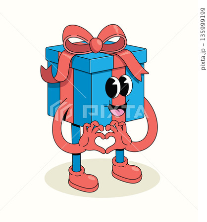 gift box love slide groovy cartoon illustration 135999199