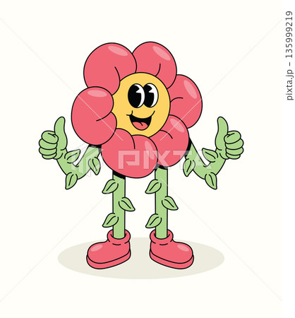 flower thumbs up groovy cartoon illustration flower thumbs up groovy cartoon illustration 135999219