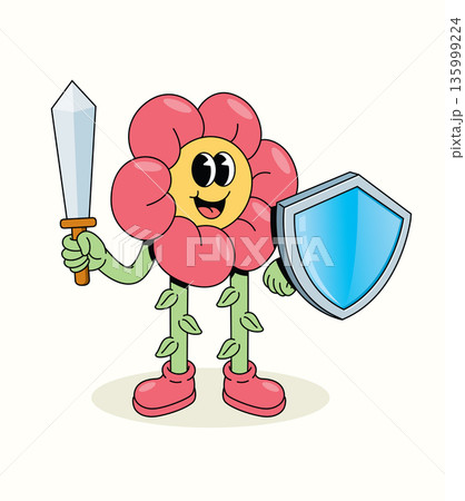 flower protection groovy cartoon illustration flower protection groovy cartoon illustration 135999224