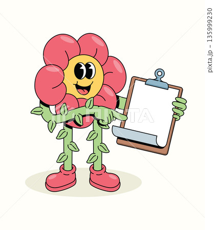 flower blank note groovy cartoon illustration 135999230
