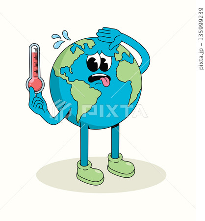 earth hot temperature groovy cartoon illustration earth hot temperature groovy cartoon illustration 135999239