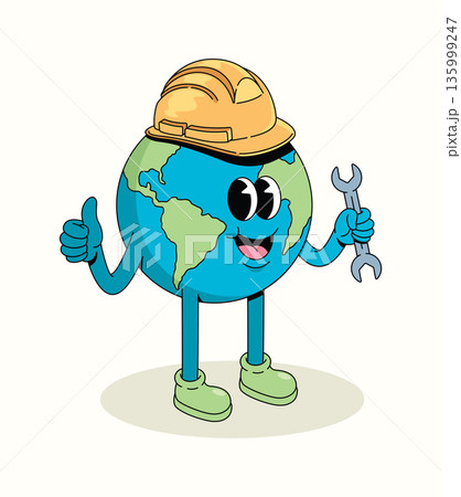 earth best repair groovy cartoon illustration 135999247