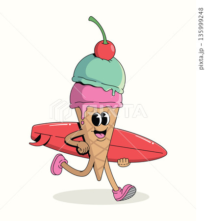 colorful ice cream surf walk groovy cartoon illustration colorful ice cream surf walk groovy cartoon illustration 135999248