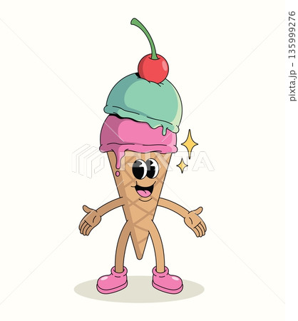colorful ice cream cone groovy cartoon illustration colorful ice cream cone groovy cartoon illustration 135999276