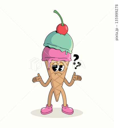 colorful ice cream cone confused groovy cartoon illustration colorful ice cream cone confused groovy cartoon illustration 135999278