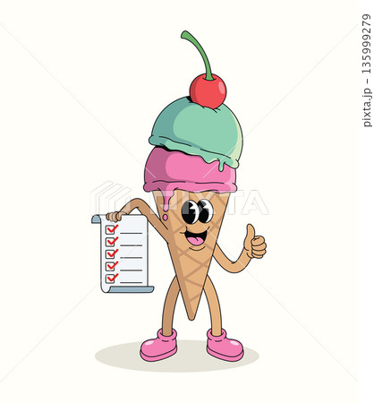 colorful ice cream cone checklist groovy cartoon illustration 135999279