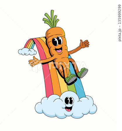 carrot rainbow slide groovy cartoon illustration carrot rainbow slide groovy cartoon illustration 135999299