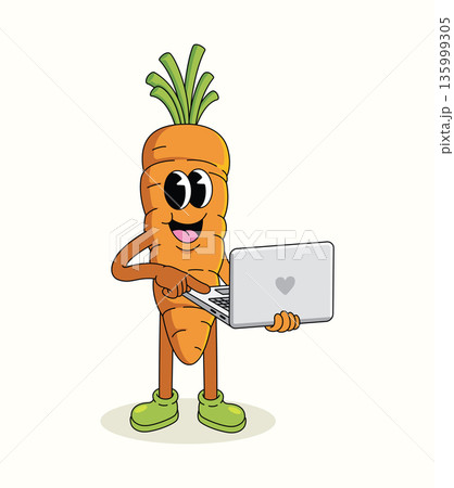 carrot laptop groovy cartoon illustration carrot laptop groovy cartoon illustration 135999305