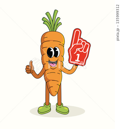 carrot foam finger groovy cartoon illustration 135999312