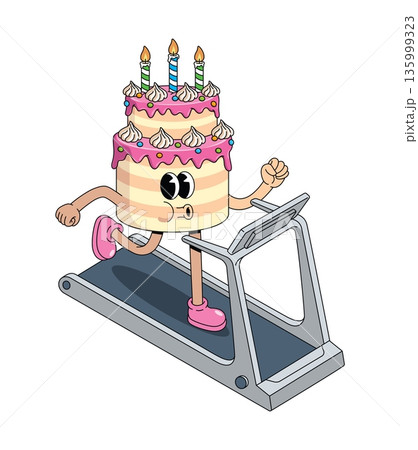 birthday cake treadmill groovy cartoon illustration birthday cake treadmill groovy cartoon illustration 135999323