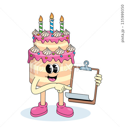 birthday cake blank note groovy cartoon illustration 135999350