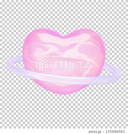 ゆめかわいい透明ぷるぷる素材 3Dイラスト ハートの惑星 135999563
