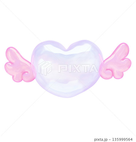 ゆめかわいい透明ぷるぷる素材 3Dイラスト ハートの天使 ゆめかわいい透明ぷるぷる素材 3Dイラスト ハートの天使 135999564