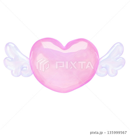 ゆめかわいい透明ぷるぷる素材 3Dイラスト ハートの天使 135999567