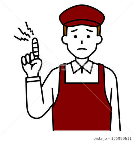 指を怪我しているカフェの男性店員 指を怪我しているカフェの男性店員 135999611