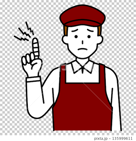 指を怪我しているカフェの男性店員 指を怪我しているカフェの男性店員 135999611