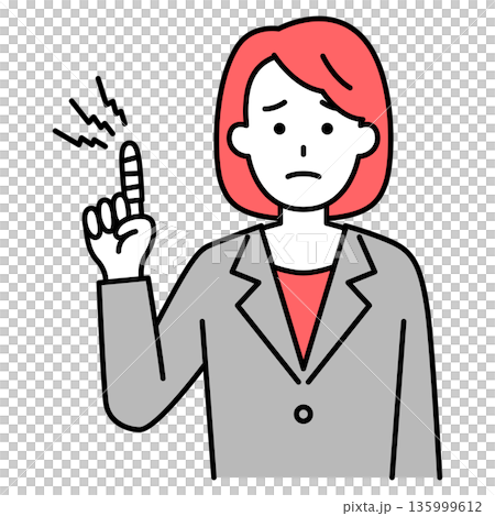 一位穿著西裝的女子,手指受傷了。 一位穿著西裝的女子,手指受傷了。 135999612