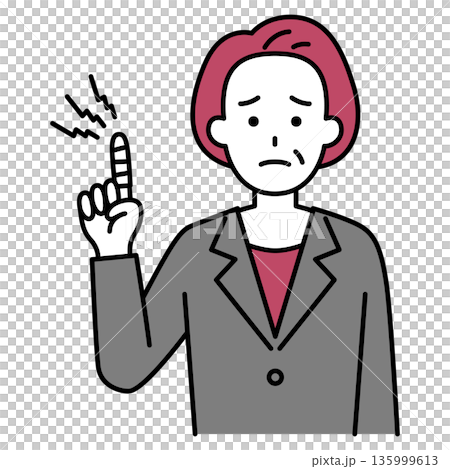 一位身穿西裝的中年婦女,手指受傷了。 一位身穿西裝的中年婦女,手指受傷了。 135999613