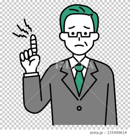 一位身穿西裝的中年男子,手指受傷了。 一位身穿西裝的中年男子,手指受傷了。 135999614