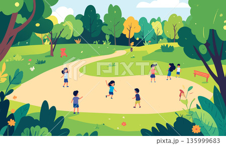 公園で遊ぶ子どもたち 135999683