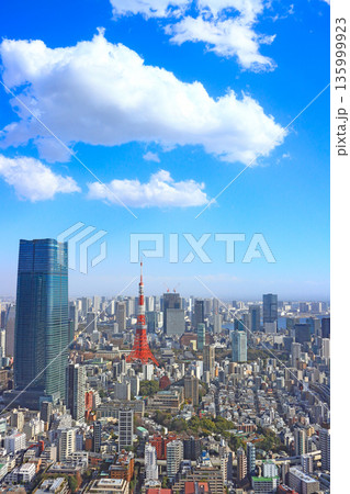 東京都港区、東京タワーと麻布台ヒルズ森JPタワーの風景 東京都港区、東京タワーと麻布台ヒルズ森JPタワーの風景 135999923
