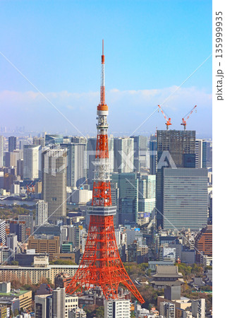 東京都港区、東京タワーと東京の街並みの風景 東京都港区、東京タワーと東京の街並みの風景 135999935