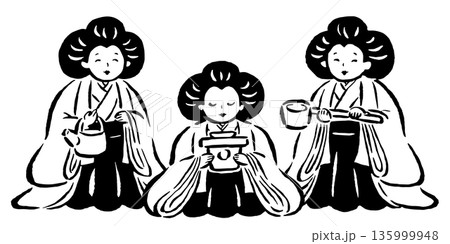 三人官女　雛祭り　単色線画のみ 135999948