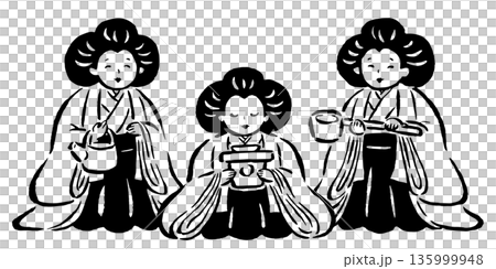 三人官女　雛祭り　単色線画のみ 135999948