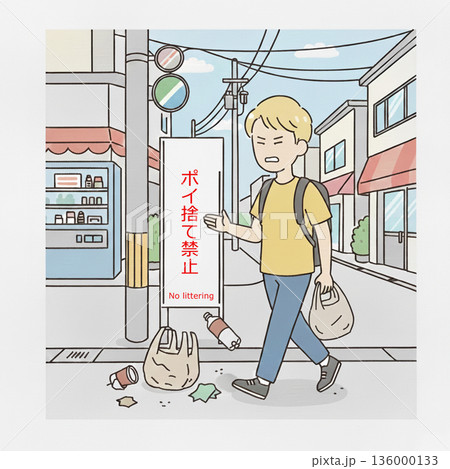 インバウンドで来日したマナーの悪いポイ捨てする外国人 180 インバウンドで来日したマナーの悪いポイ捨てする外国人 180 136000133