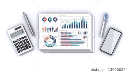 ビジネスデータを印刷した書類とビジネスアイテム 136000244