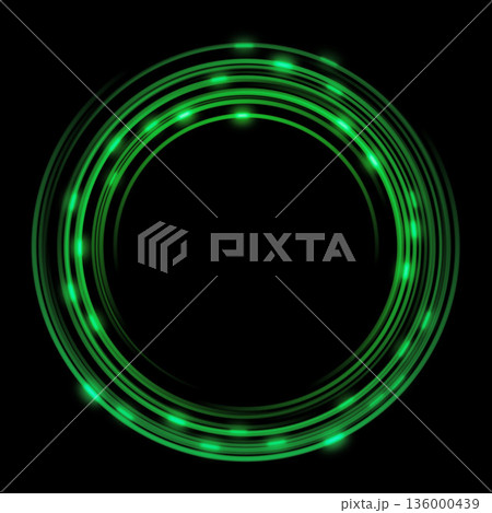 緑色に輝く近未来的な円形の光のエフェクト 136000439