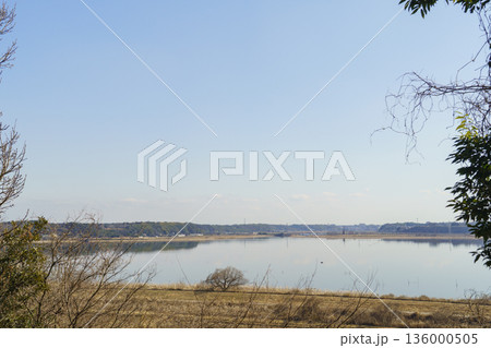 【千葉県】千葉県立印旛沼公園・展望台付近からみた印旛沼(西印旛沼) 136000505