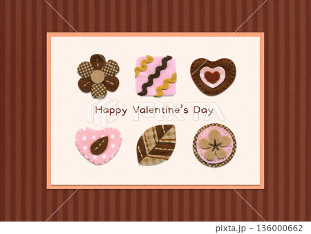 バレンタイン おしゃれチョコのアップリケイラストカード／横型・ストライプ／タイトルあり 136000662