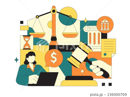Law Firm Services Vector Illustration Featuring Justice, Legal Advice, Court Judgment, And Lawyer Consultation With Flat Cartoon Style Background Law Firm Services Vector Illustration Featuring Justice, Legal Advice, Court Judgment, And Lawyer Consultation With Flat Cartoon Style Background 136000709