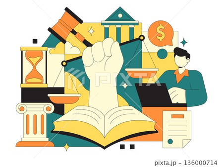 Law Firm Services Vector Illustration Featuring Justice, Legal Advice, Court Judgment, And Lawyer Consultation With Flat Cartoon Style Background Law Firm Services Vector Illustration Featuring Justice, Legal Advice, Court Judgment, And Lawyer Consultation With Flat Cartoon Style Background 136000714