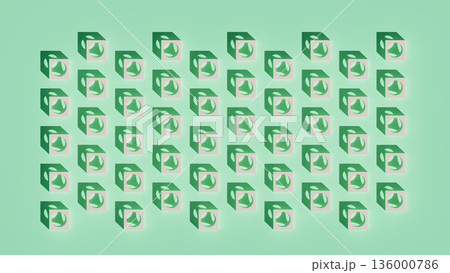 3D illustration of uniform product-like cubes with centered symbols 3D illustration of uniform product-like cubes with centered symbols 136000786