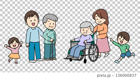 笑顔で楽しそうな三世代家族 136000837