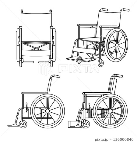 線画の車椅子　多方面のカット 136000840