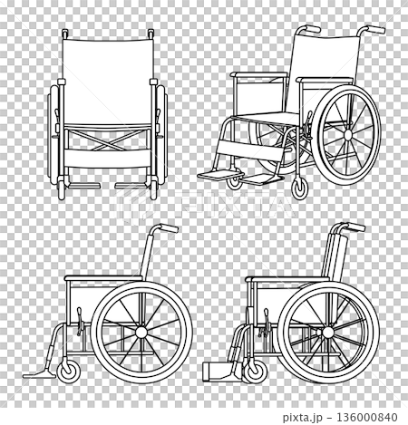 線画の車椅子　多方面のカット 136000840