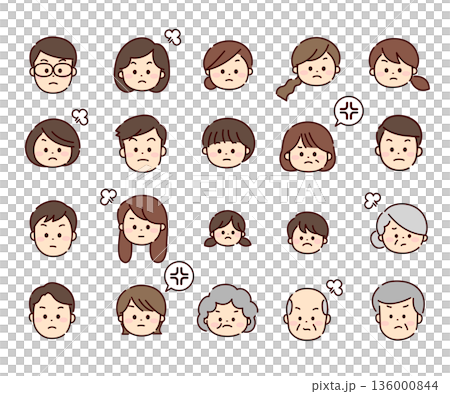 Frustrated and angry multigenerational people faces Frustrated and angry multigenerational people faces 136000844