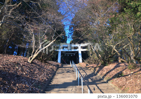 宝登山頂上にある奥の院とテラス/展望台から見た冬景色 136001070