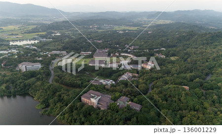Aerial view of Mae Fah Luang University the most beautiful public university in Thailand. Located in Chiang Rai province of Thailand. 136001229