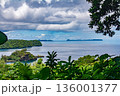 パラオ共和国　高台から見る海、ジャングル、空、ウーロン島とロックアイランド 136001377