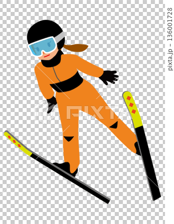 ウインタースポーツの試合に挑む女子のイラスト・スキージャンプ01 136001728