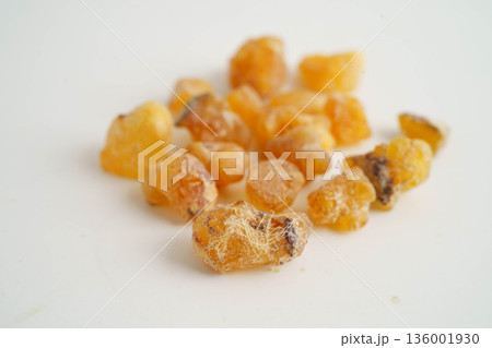 Frankincense or olibanum aromatic resin isolated on white background used in incense and perfumes. Frankincense or olibanum aromatic resin isolated on white background used in incense and perfumes. 136001930