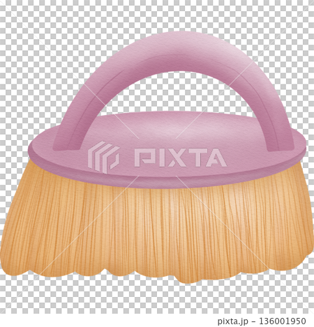 Stiff bristle brush for scrubbing floors hand drawn transparency illustration 136001950