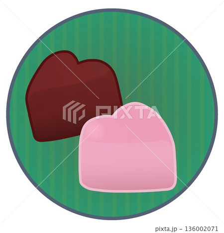円形背景のついたハート型チョコレートのイラスト 136002071